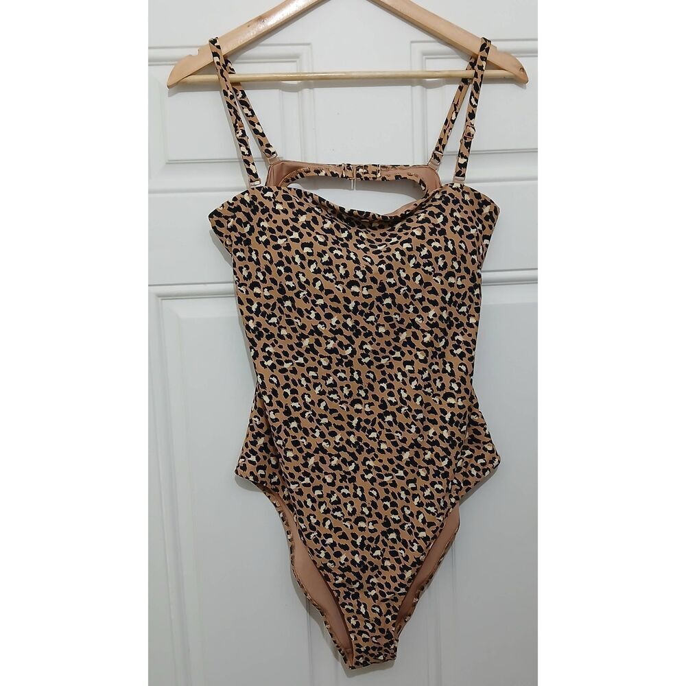 Aerie womens xl one piece cheeky swimsuit cheetah print tan and black